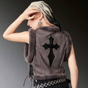 Faux Fur Vest With Cross Detail